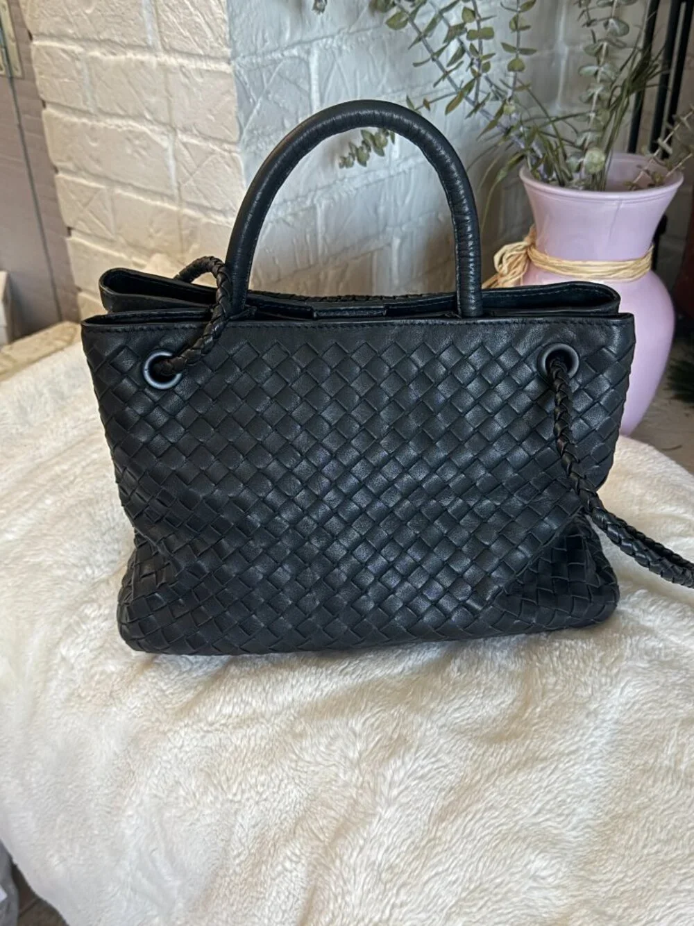 Quince Romy Handwoven Satchel Black Italian Leather NWOT